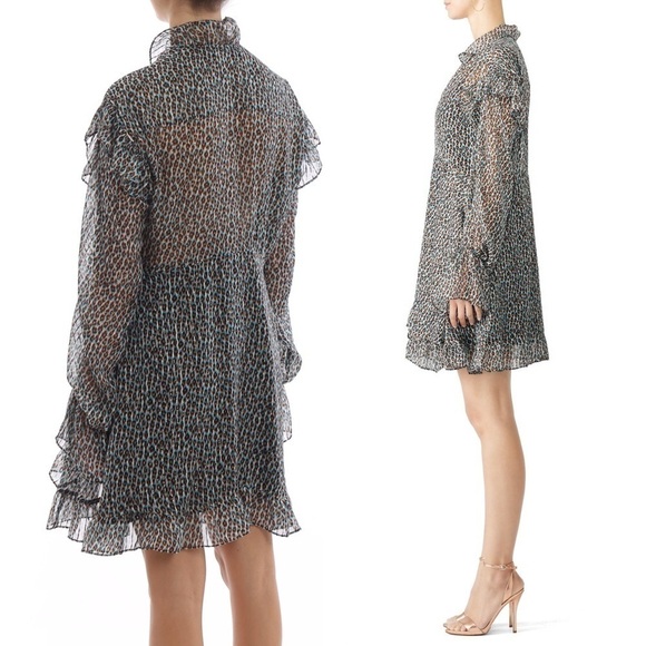 PHILOSOPHY LORENZO SERAFINI Silk Leopard Ruffle Long Puffed Sleeve Mini Dress 4 - Picture 2 of 11
